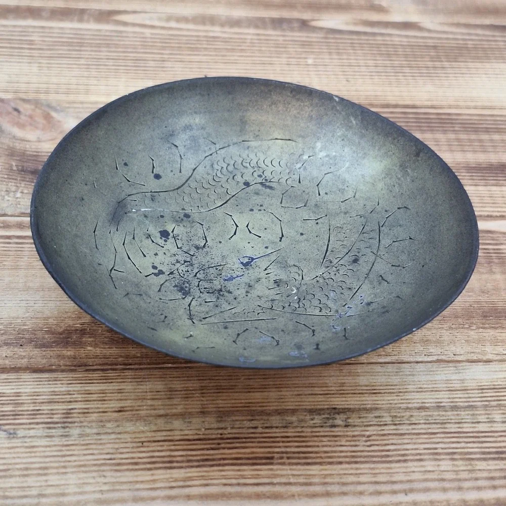 Brass Medicine Bowl, Engraved Chinese Dragon In Changshan